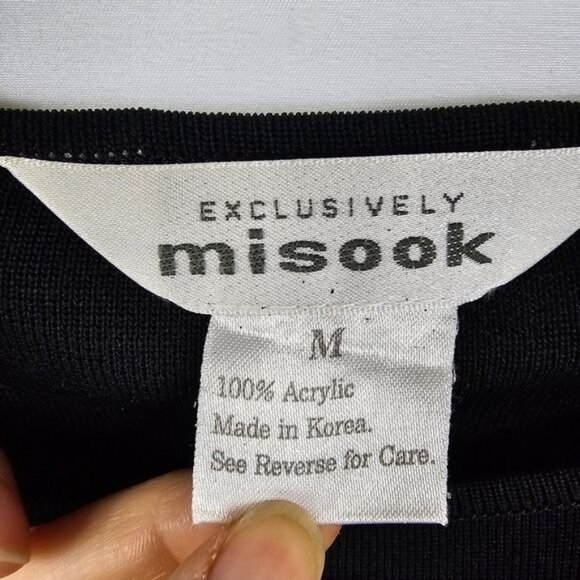 Misook Black Classic Knit Tunic Sz M Round Neck Short Sleeves Long Side Slits - Picture 5 of 8